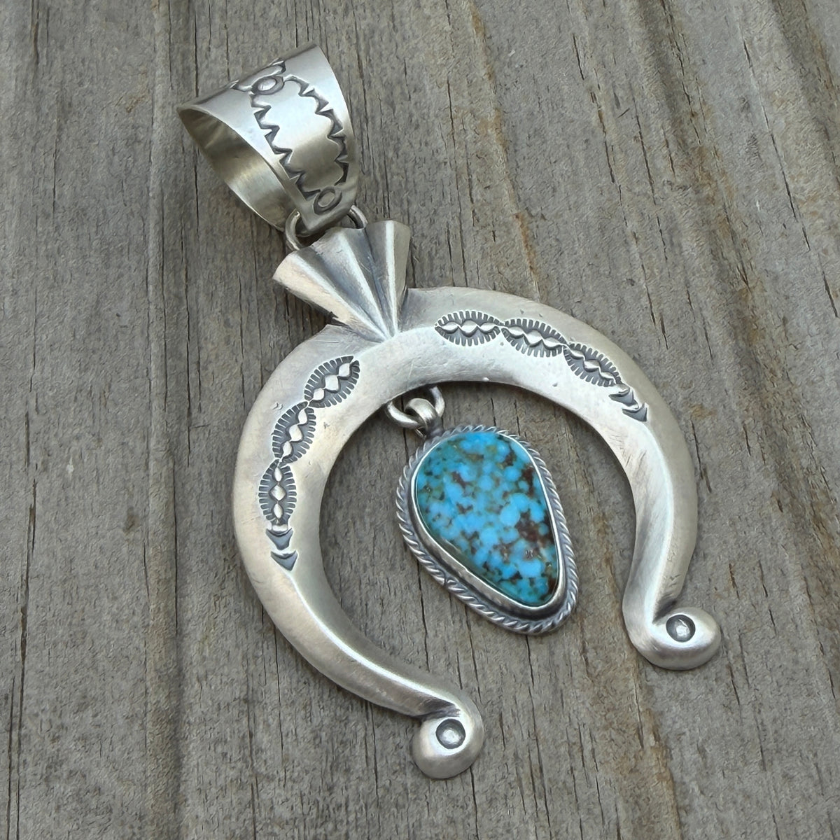 Blue Kingman Turquoise Naja Pendant Sharon McCarthy Navajo Handmade PD4