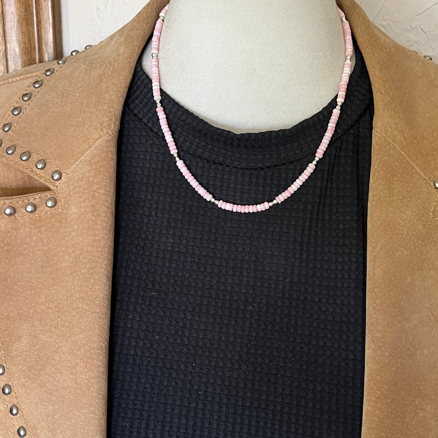 18" Pink Conch Shell small 4mm rondelle necklace Doreen Jake Navajo 729