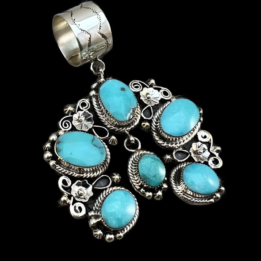 Sterling Campitos Turquoise Naja Pendant #1, Navajo handmade Loretta Delgarito