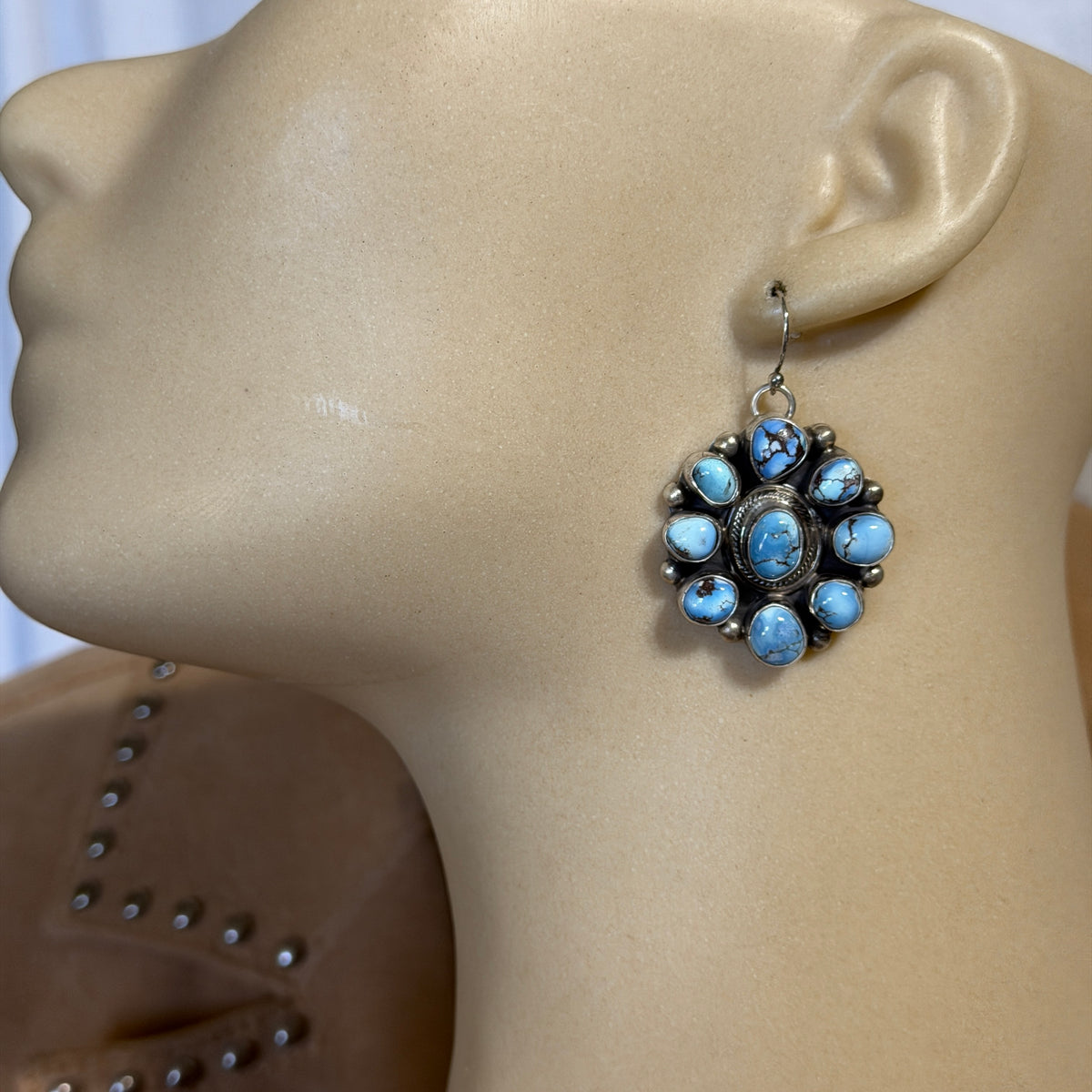 Golden Hills Cluster necklace earrings set Sterling silver Kathleen Livingston Navajo