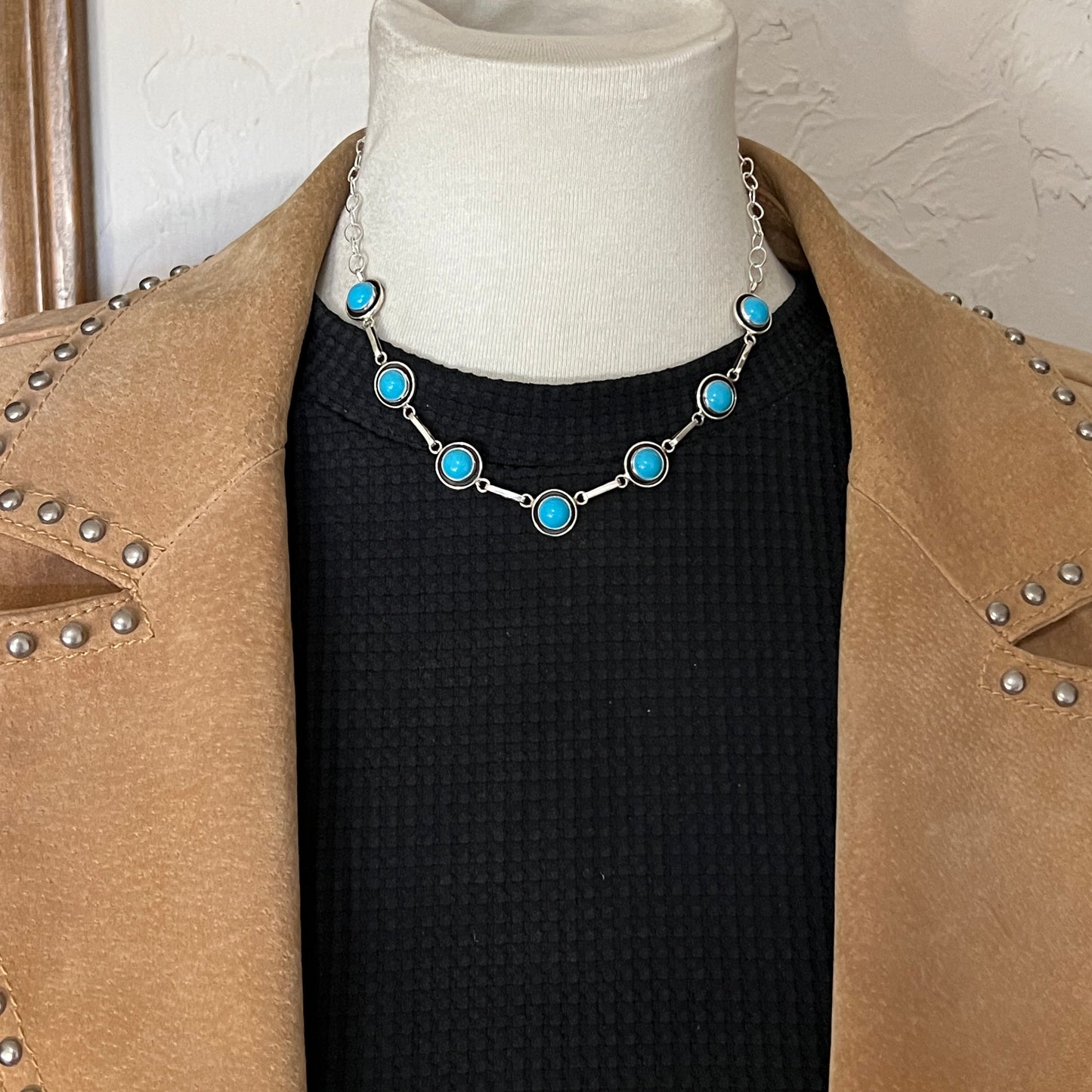 Blue Campitos turquoise Choker Earrings set Sterling Silver Navajo Martin Perry 655