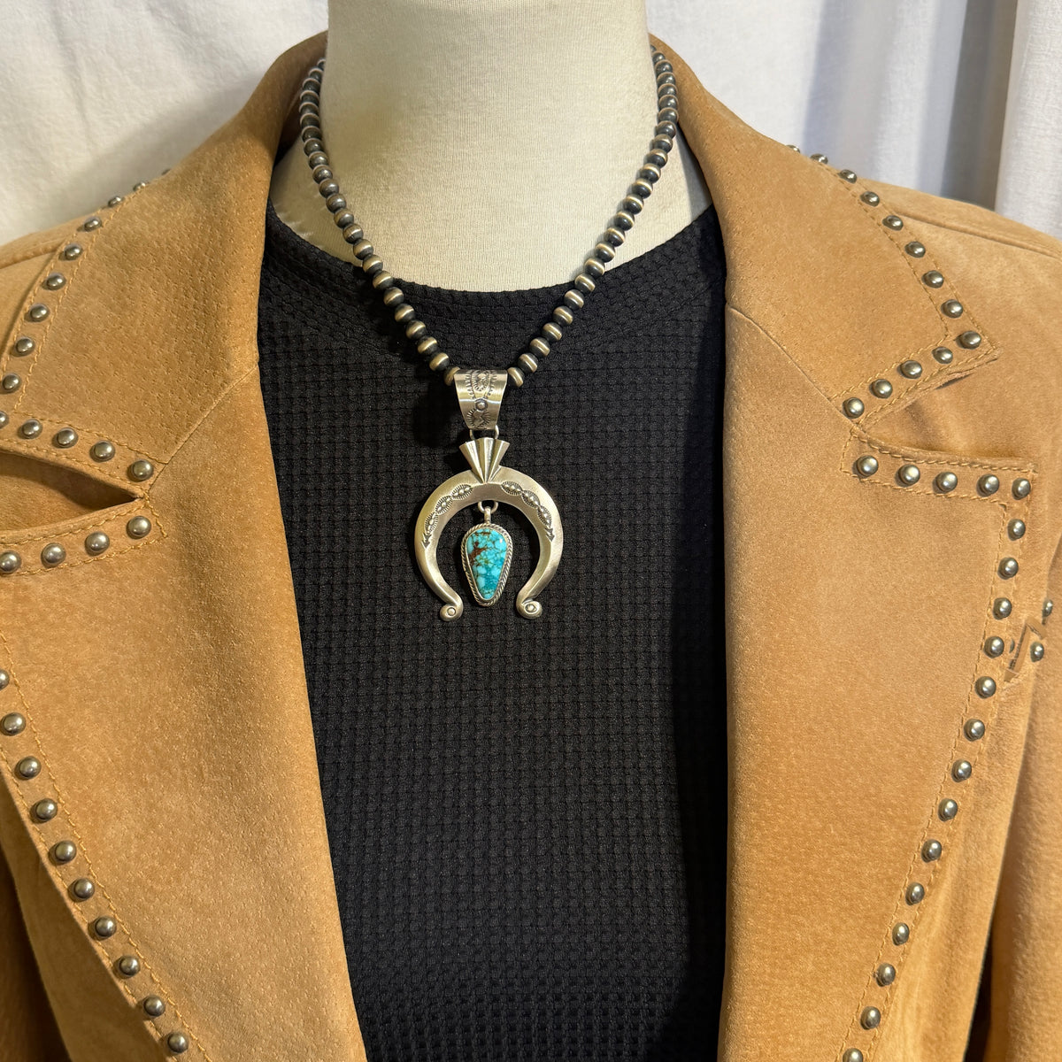 Blue Kingman Turquoise Naja Pendant Sharon McCarthy Navajo Handmade PD3
