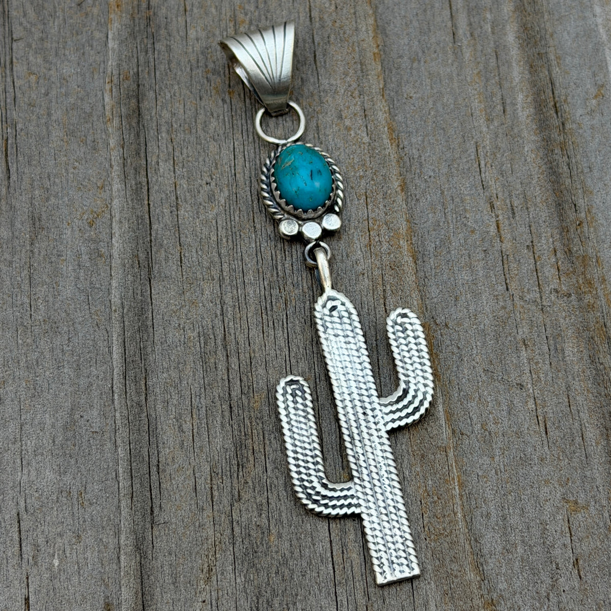 Blue Campitos Turquoise Cactus Pendant Sharon McCarthy Navajo Sterling Silver PD7