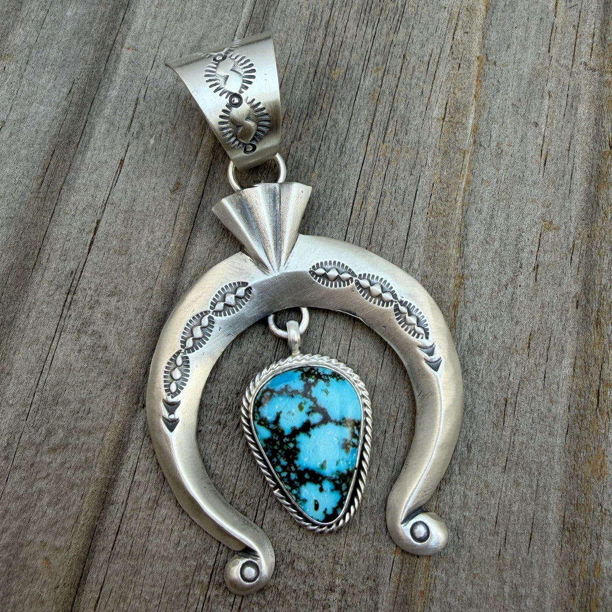 Blue Kingman Turquoise Naja Pendant Sterling silver Sharon McCarthy Navajo Handmade PD1
