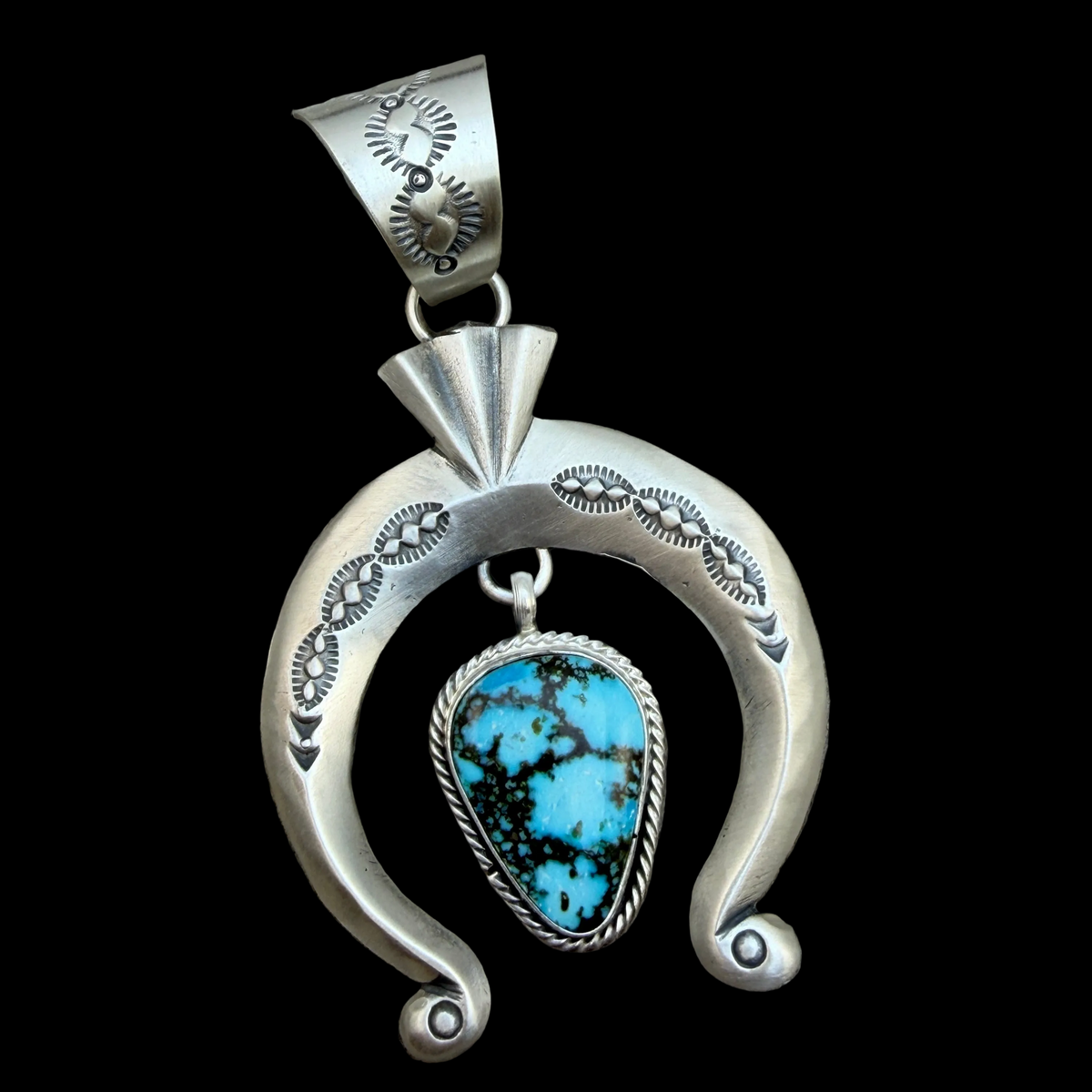 Blue Kingman Turquoise Naja Pendant Sterling silver Sharon McCarthy Navajo Handmade PD1