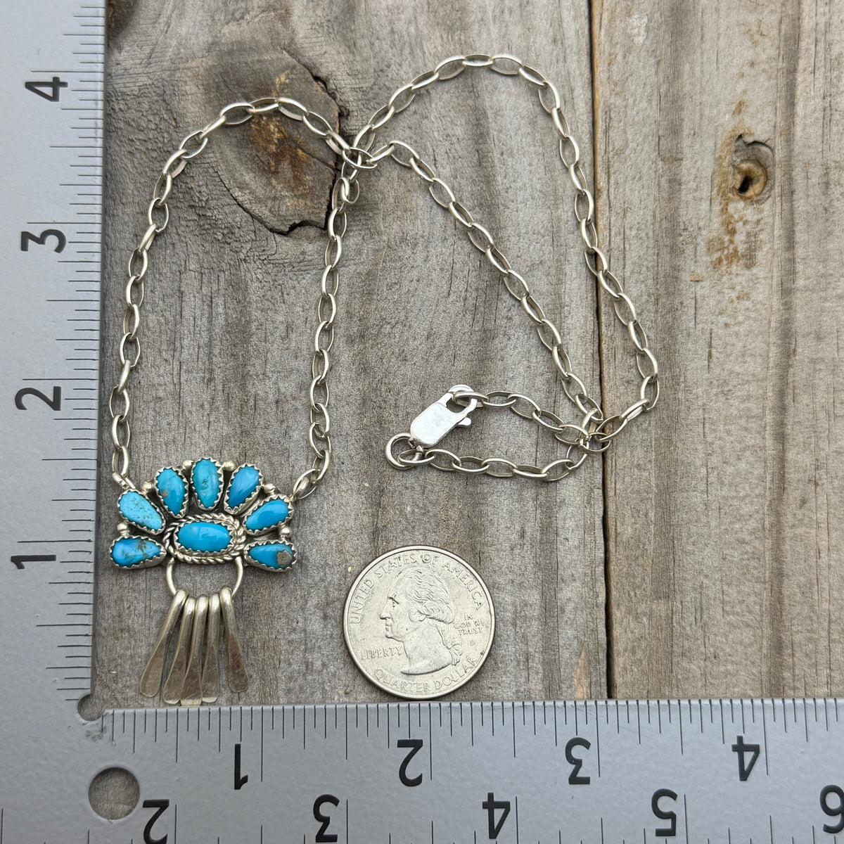17 1/2" Turquoise Petit  Point Necklace Justina Wilson Sterling silver NK57