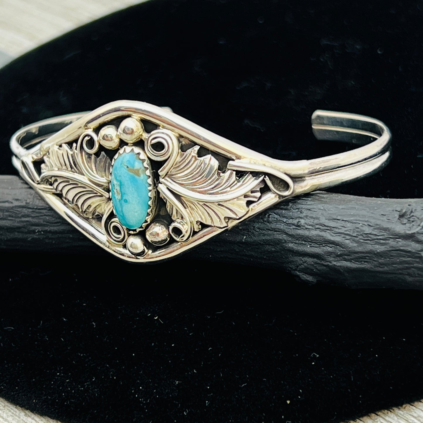6 1/2" Stamped Navajo sterling silver Turquoise cuff bracelet Harry Yazzie BR65