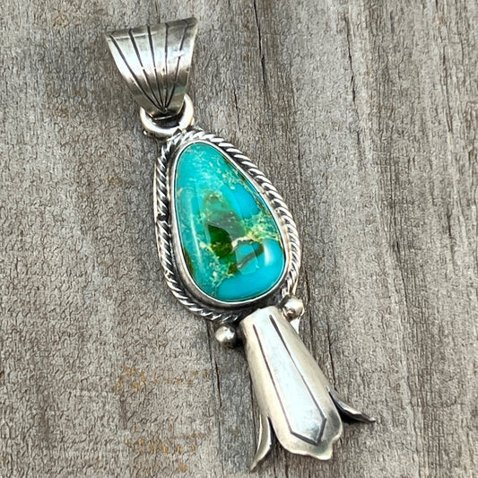 Sonoran Gold Turquoise Squash Blossom Pendant Adrienne Gordon Sterling Silver 501