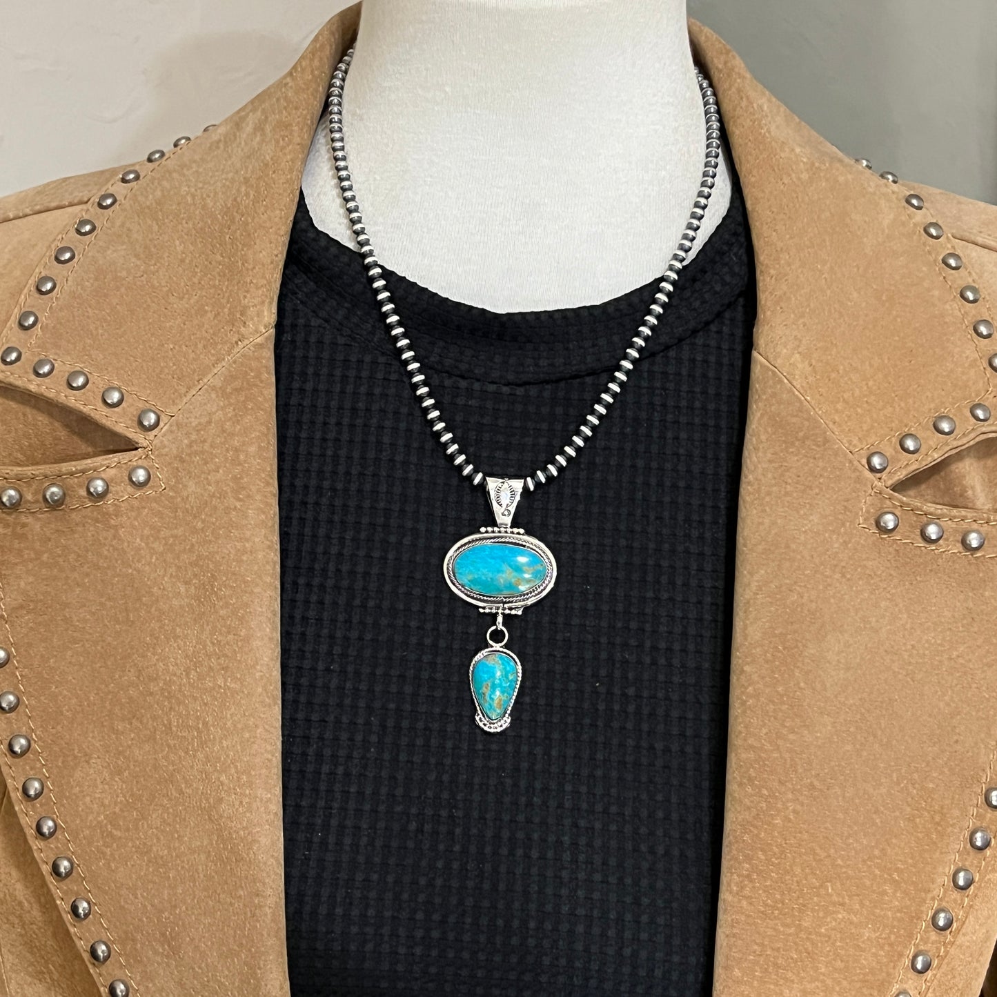 Turquoise Pendant Sterling silver Navajo Handmade Mike Smith 529