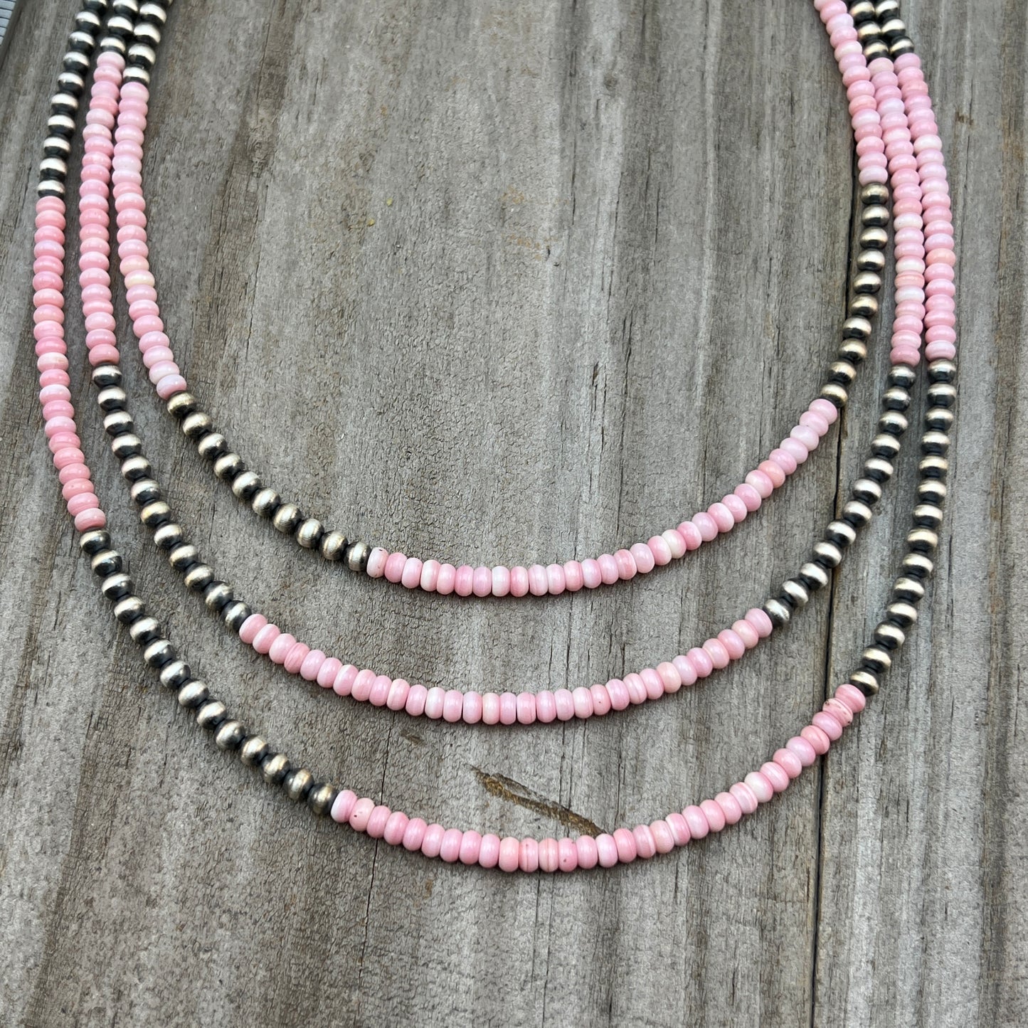 Real 925 sterling silver 4mm Pink Conch Necklace Oxidized Pearl Western BOHO Jewelry