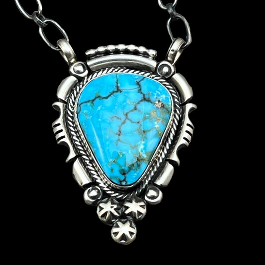 18" Kingman Spiderweb Turquoise Necklace Sterling silver Navajo Daniel Benally 587