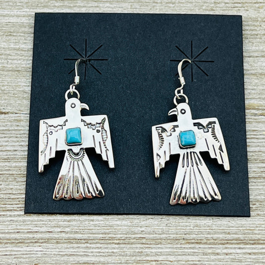 Turquoise Thunderbird Earrings Jeremy Delgarito Navajo sterling silver signed ER17