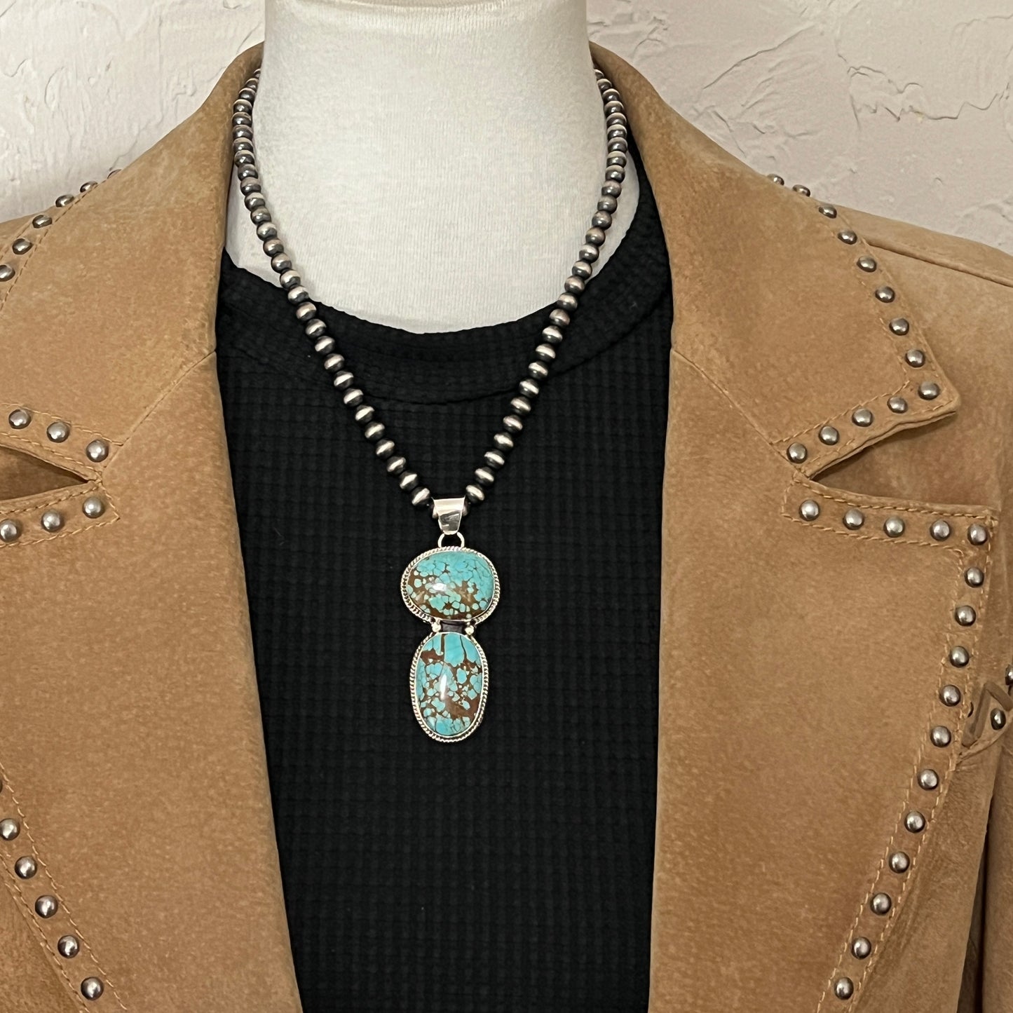 Natural #8 turquoise pendant Burt Francisco Sterling Silver Navajo Handmade 571