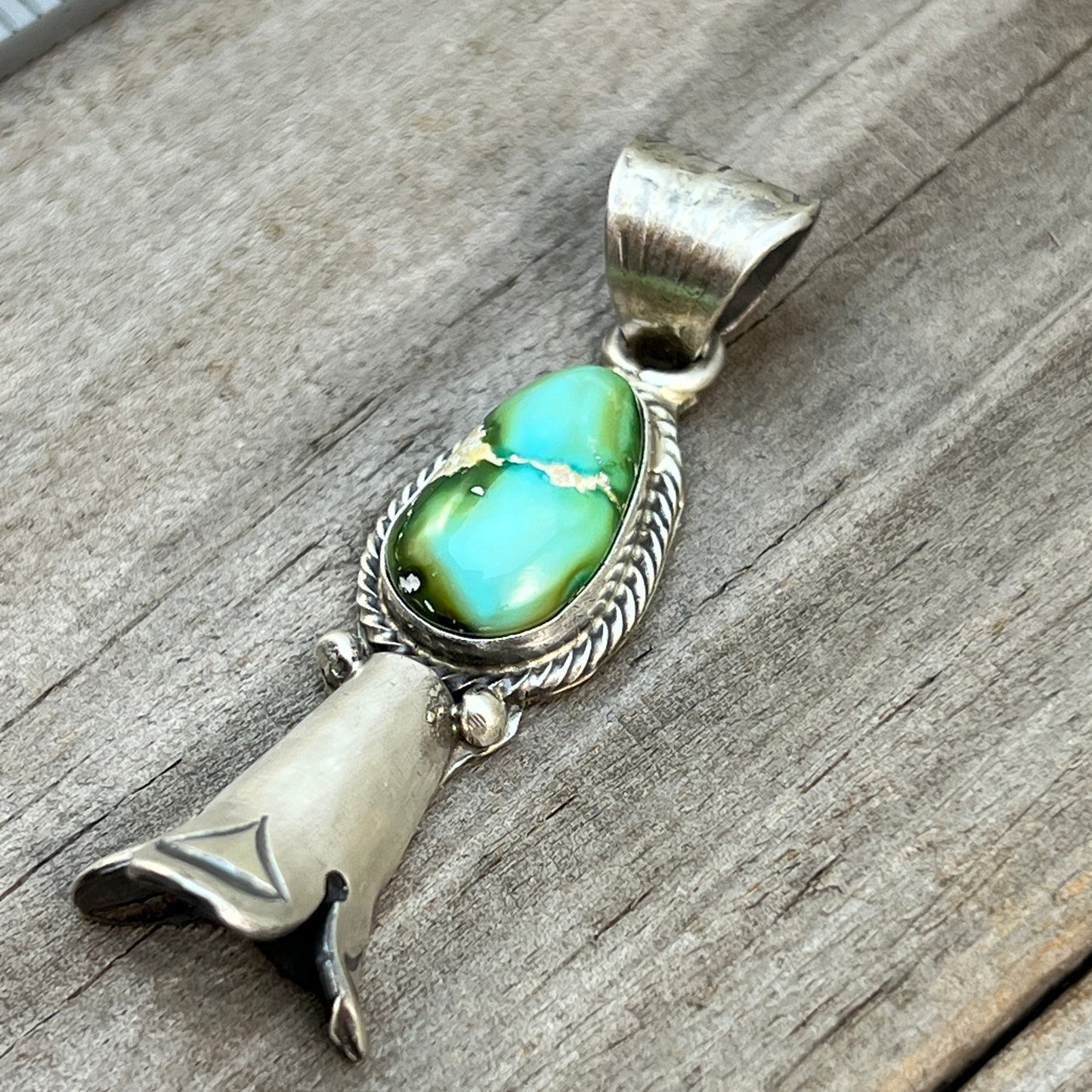 Sonoran Gold Turquoise Squash Blossom Pendant Adrienne Gordon Sterling Silver 508