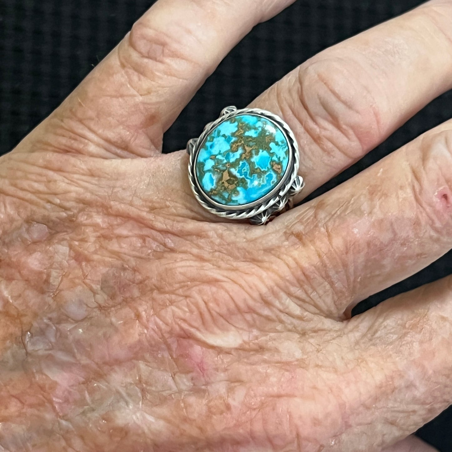 Size 7.5 Blue Kingman Turquoise Sterling Silver Ring Samuel Yellowhair Navajo