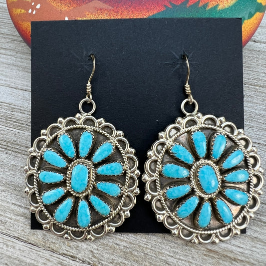 Navajo Turquoise Cluster Earrings Handmade Sterling Silver BEGAY / handmade dangle earrings / southwest jewelry