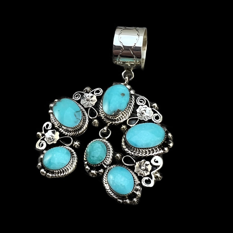 Sterling Campitos Turquoise Naja Pendant #1, Navajo handmade Loretta Delgarito