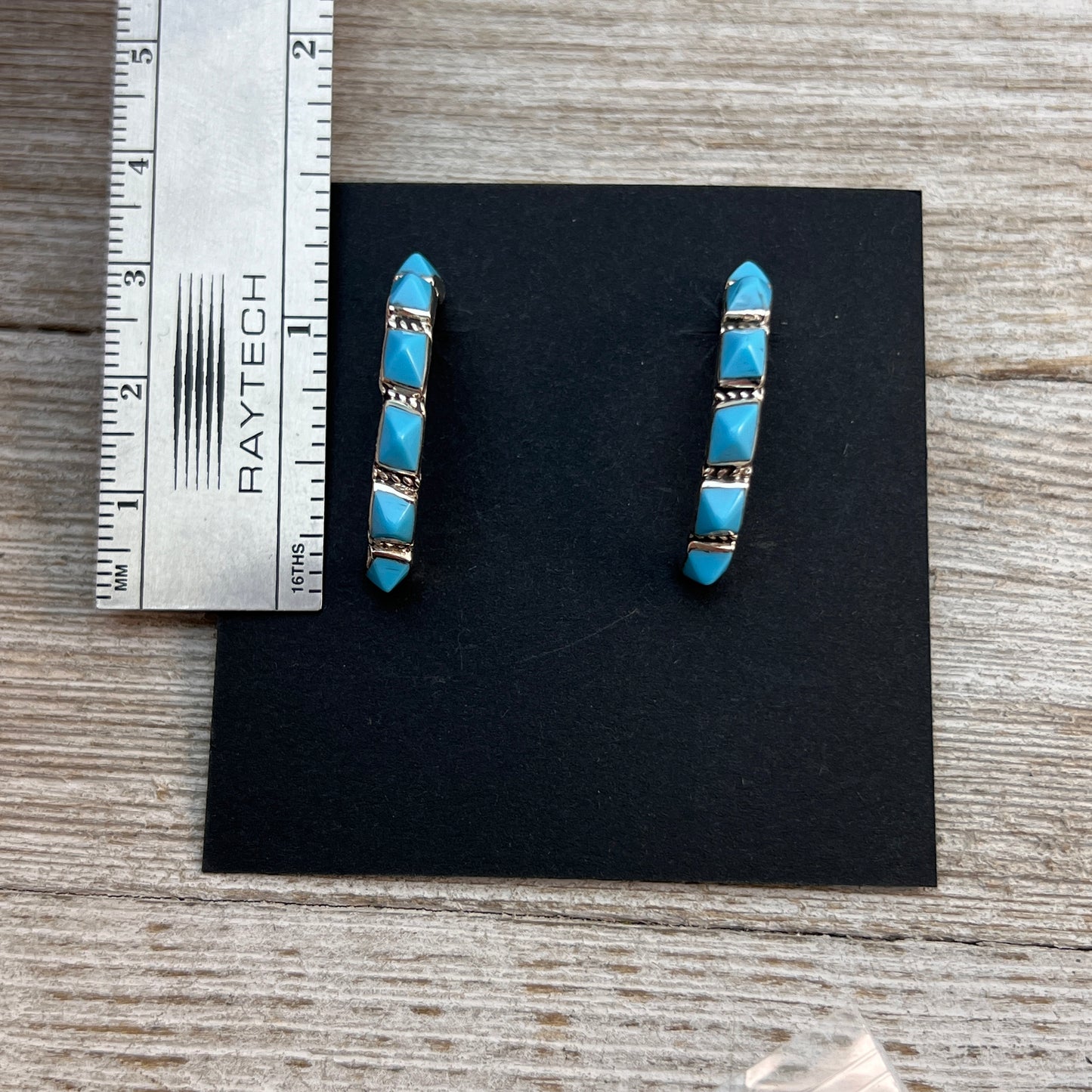 modern spike turquoise hoop earrings, Zuni Martin Chavez, sterling silver