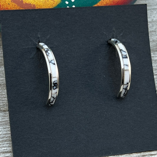 Small thin White Buffalo 1" lightweight hoop earrings Sterling silver Nathaniel Cynthia Johnson