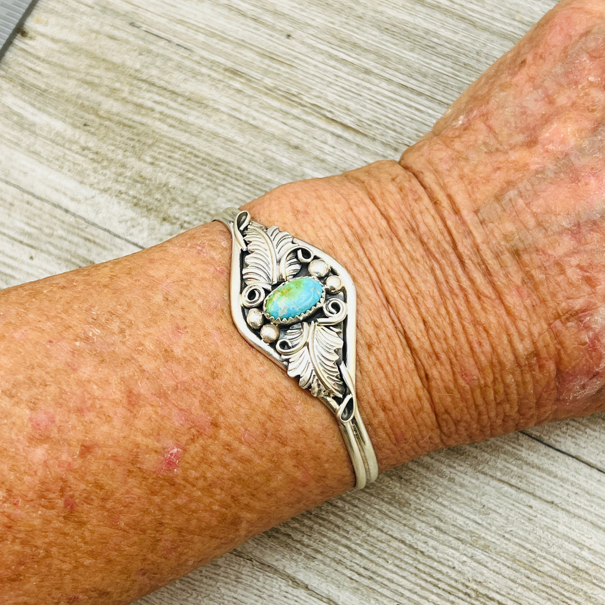 6 1/2" Stamped Navajo sterling silver Turquoise cuff bracelet Harry Yazzie BR69