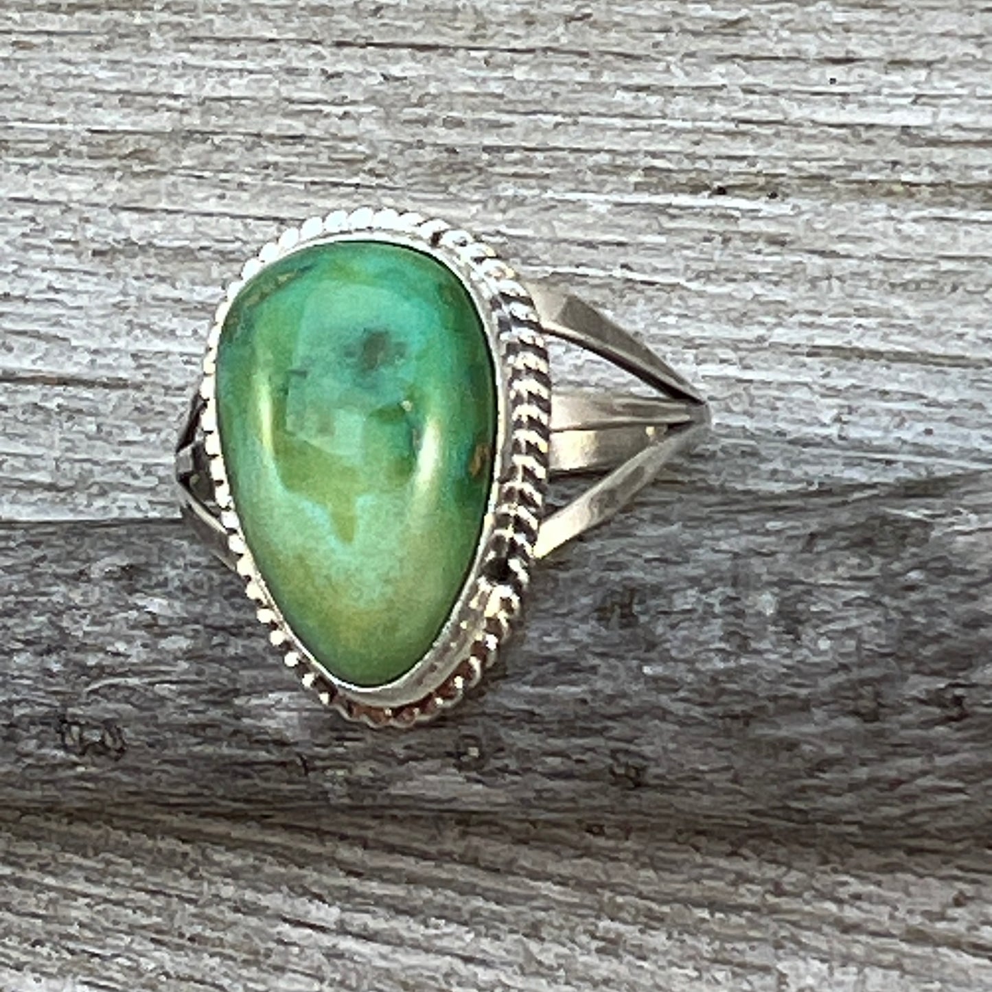 Size 9 3/4 Green Sonoran Turquoise Ring #7, Sterling Silver Judy Largo