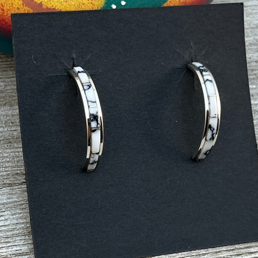 Small lightweight White Buffalo 1" hoop earrings Sterling silver Nathaniel Cynthia Johnson 433