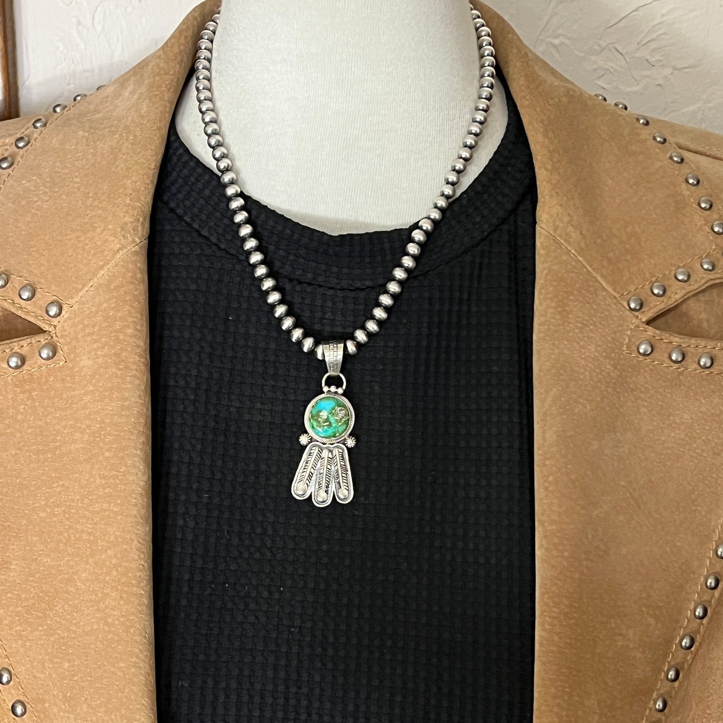 18" Sonoran Turquoise necklace sterling silver 6mm bead Verley Betone Navajo 768