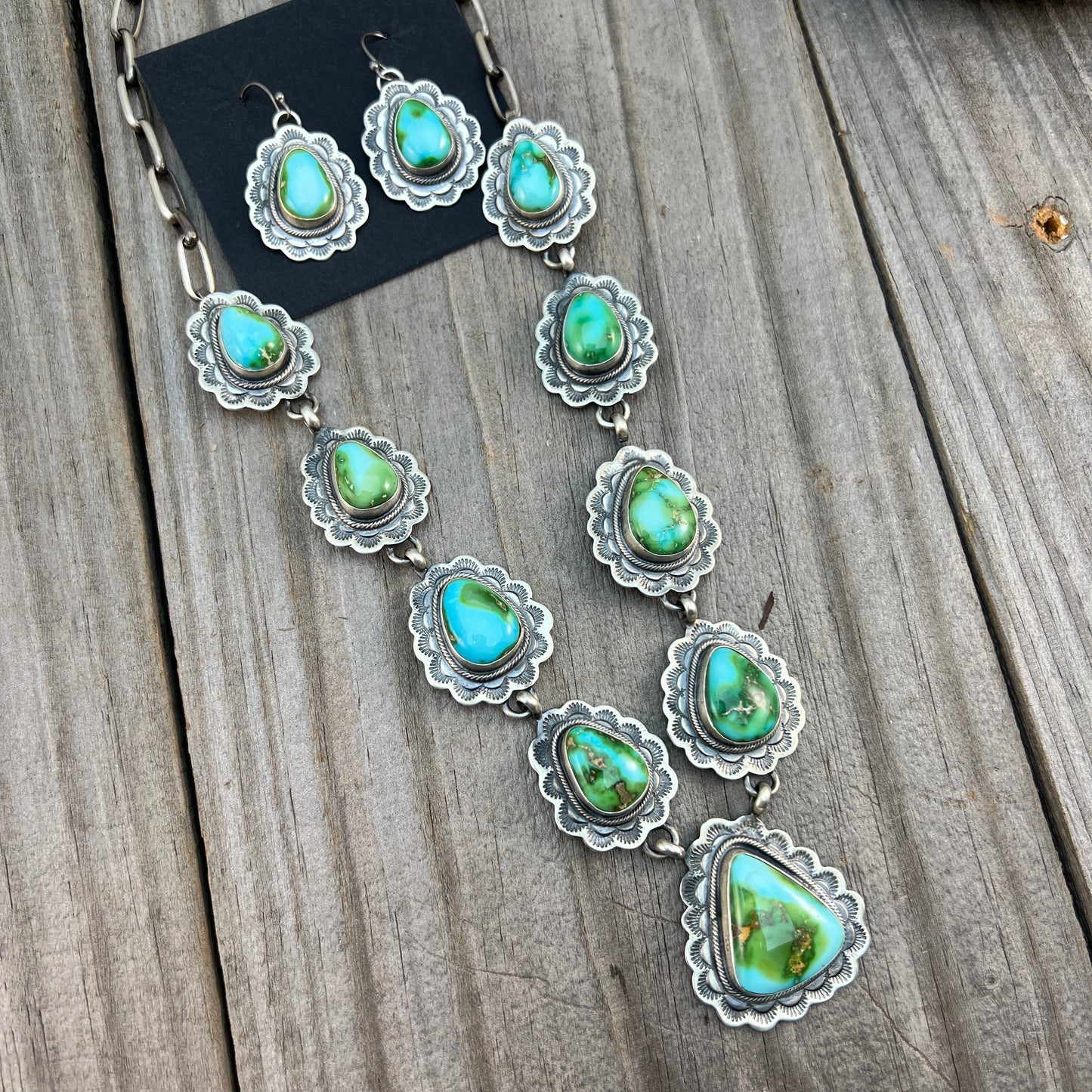 High quality Sonoran Polychrome Turquoise 19 1/2" necklace earrings set Bobby Johnson 703