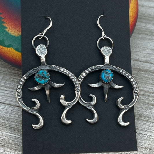 Tufa cast Naja earrings, sterling silver turquoise Navajo Eva & Linberg Billah 4