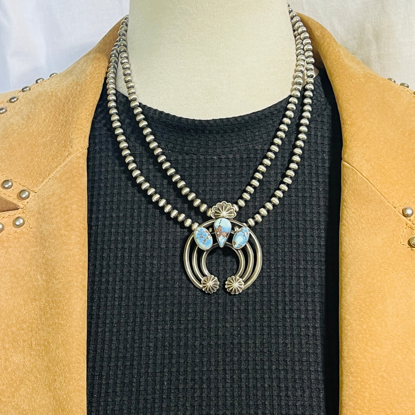 17 1/2" Golden Hills Turquoise Naja necklace sterling silver Navajo Davey Morgan NK3