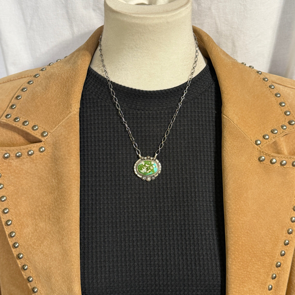 Sonoran turquoise station necklace Sterling Silver Navajo Samuel Yellowhair NK37