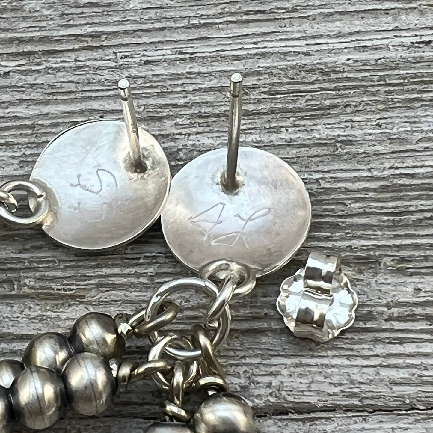 Sterling silver handmade Navajo Pearl Earrings, authentic Navajo handmade Amanda Larry