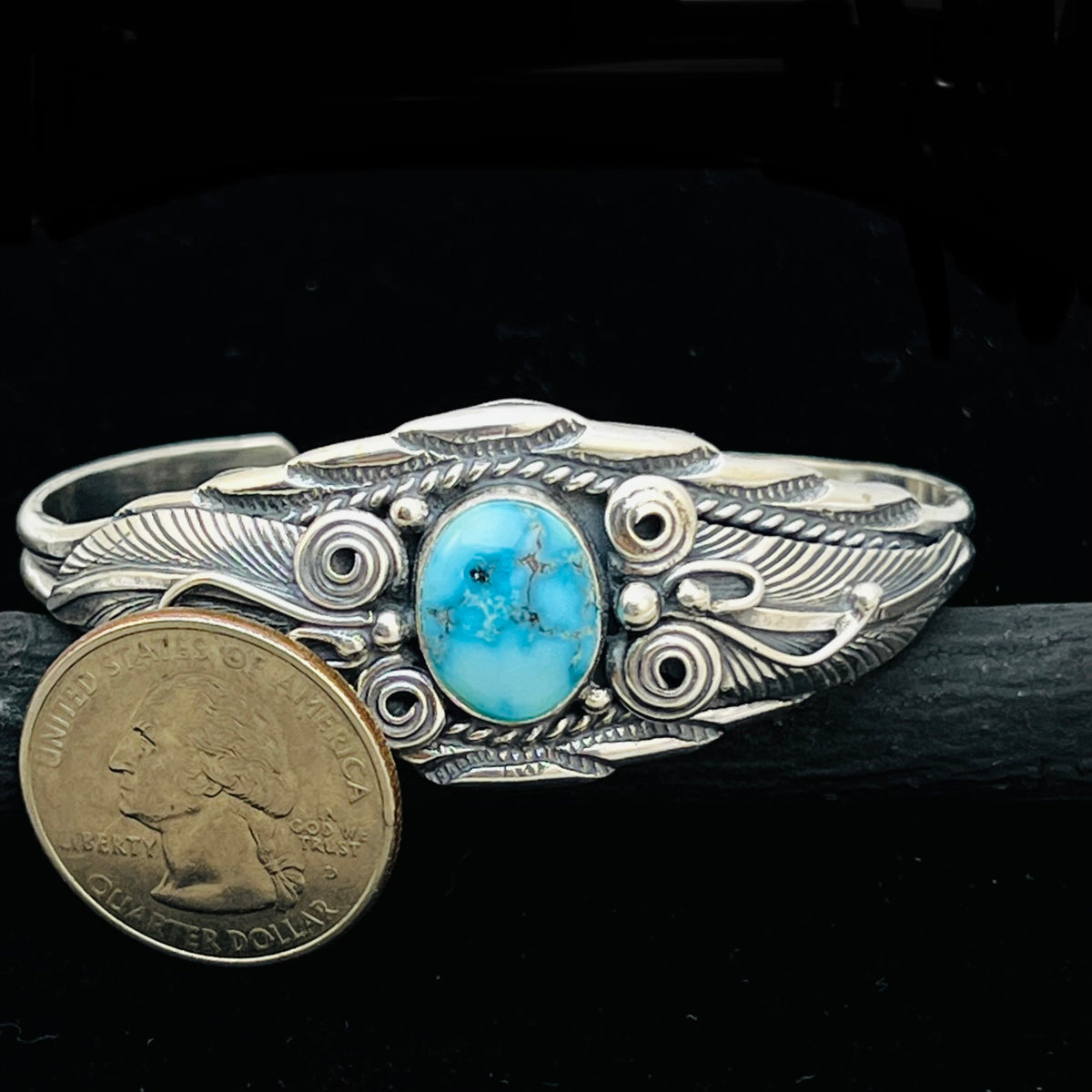 6 1/8" Stamped Navajo sterling silver Turquoise cuff bracelet Darrell Morgan BR76