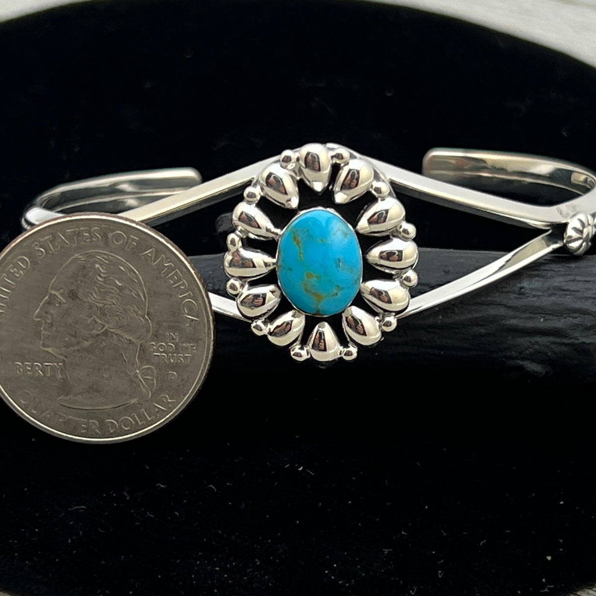 6 1/2" Stamped Navajo sterling silver turquoise cuff bracelet BR62