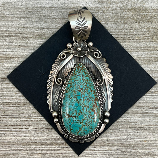 Kingman spiderweb turquoise, sterling silver pendant,  Navajo handmade, Alfred Martinez, signed