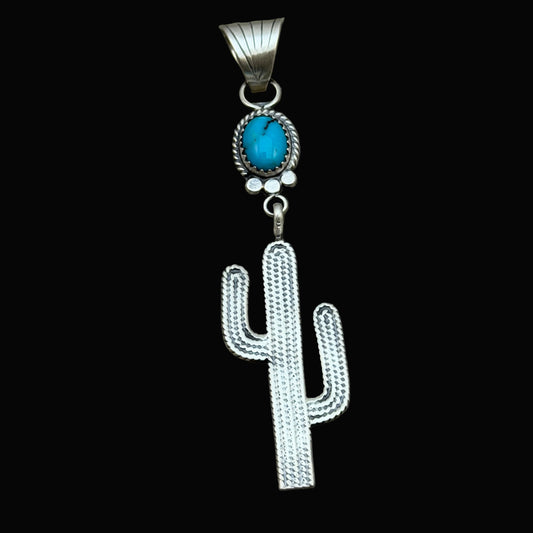 Blue Campitos Turquoise Cactus Pendant Sharon McCarthy Navajo Sterling Silver PD6