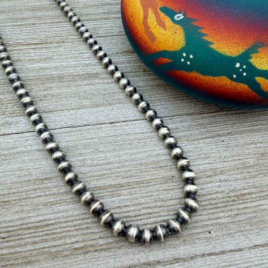 14" Sterling silver Navajo handmade 5mm round bead Pearl necklace Dorinda Mariano signed