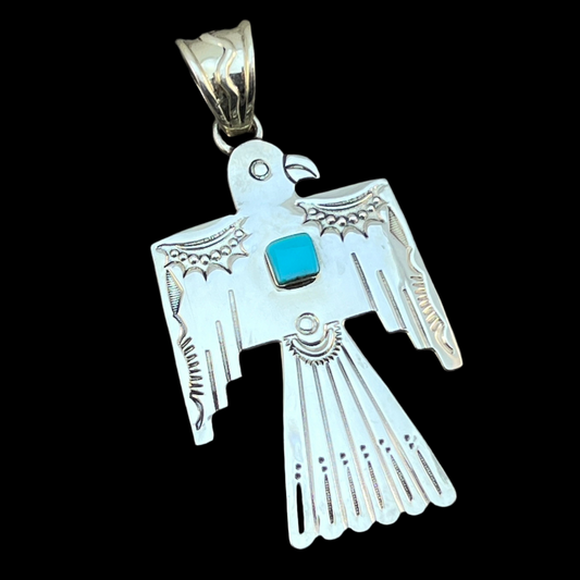 Turquoise Thunderbird Pendant Sterling silver Navajo Brandon Belin Navajo handmade 652