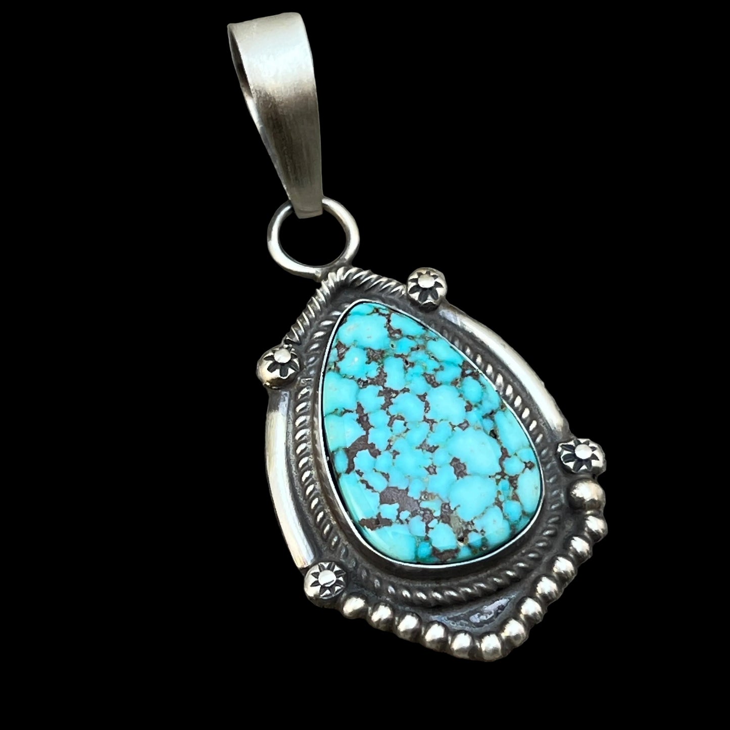 High Grade  Kingman Spiderweb Turquoise pendant sterling silver Leslie Nez Navajo 793