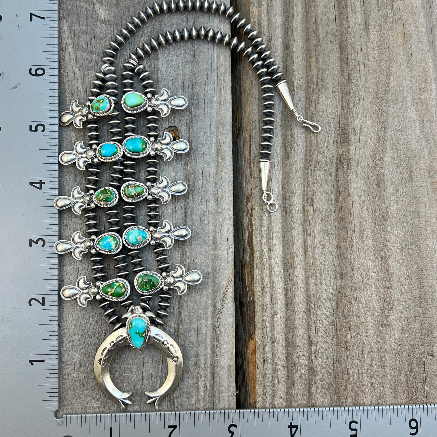 Sonoran Green Turquoise Small Squash Blossom Necklace Adrienne Gordon Navajo 515