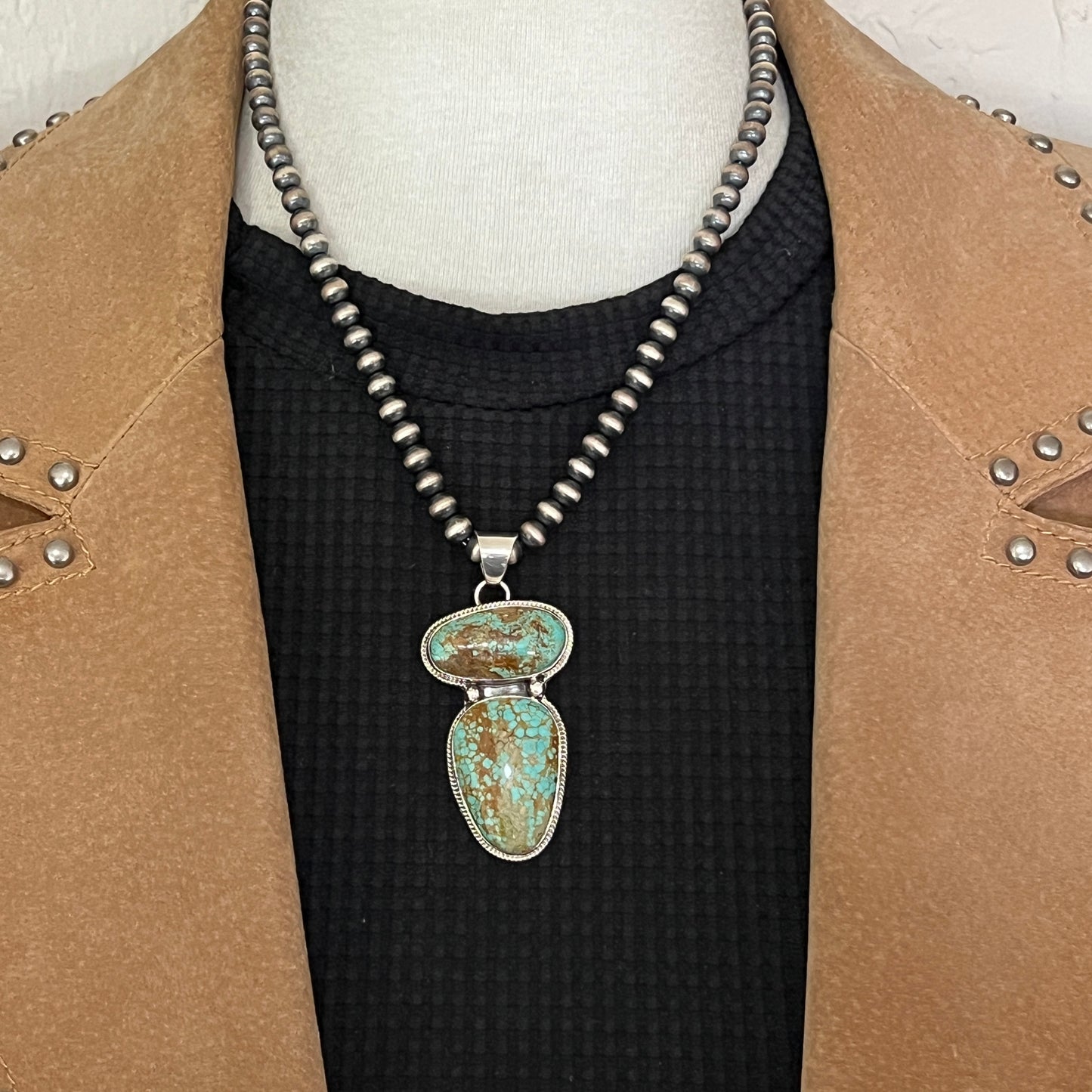 Natural #8 turquoise pendant Burt Francisco Sterling Silver Navajo Handmade 570