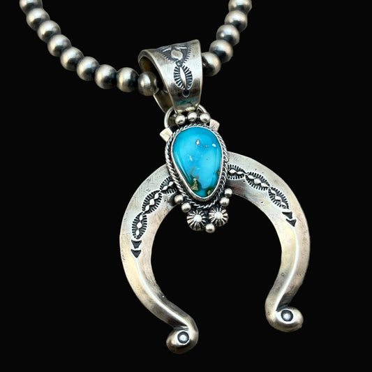 18" Necklace Kingman blue turquoise Naja sterling silver Samuel Yellowhair Navajo 828