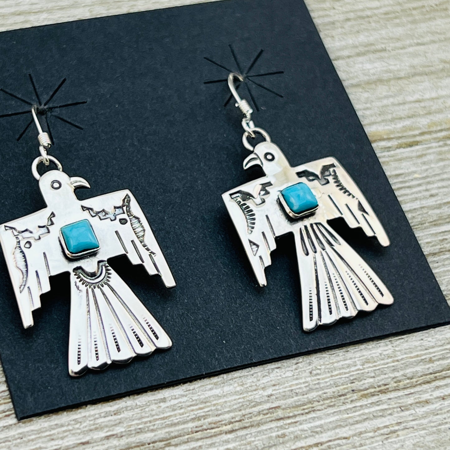 Turquoise Thunderbird Earrings Jeremy Delgarito Navajo sterling silver signed ER17