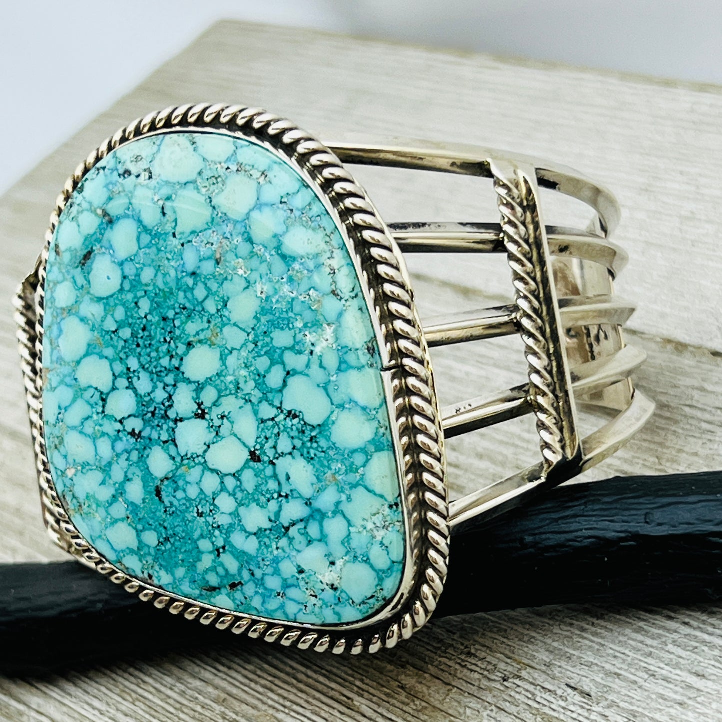 7" large Fox Turquoise Waterweb light blue Sterling Silver Melvin Jones BR34