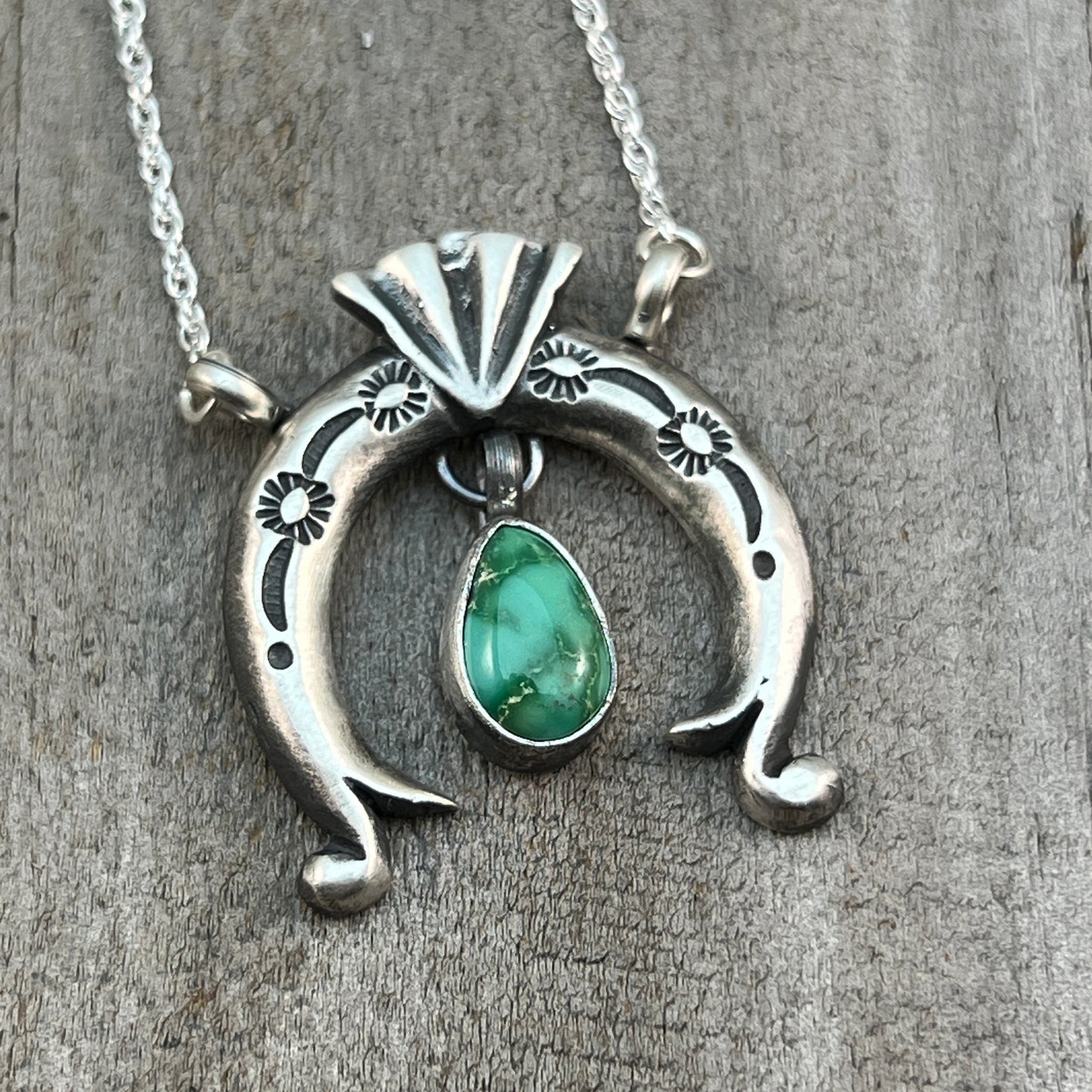 19" Sonoran Turquoise Naja Necklace Sterling silver Navajo Gary Shorty 559