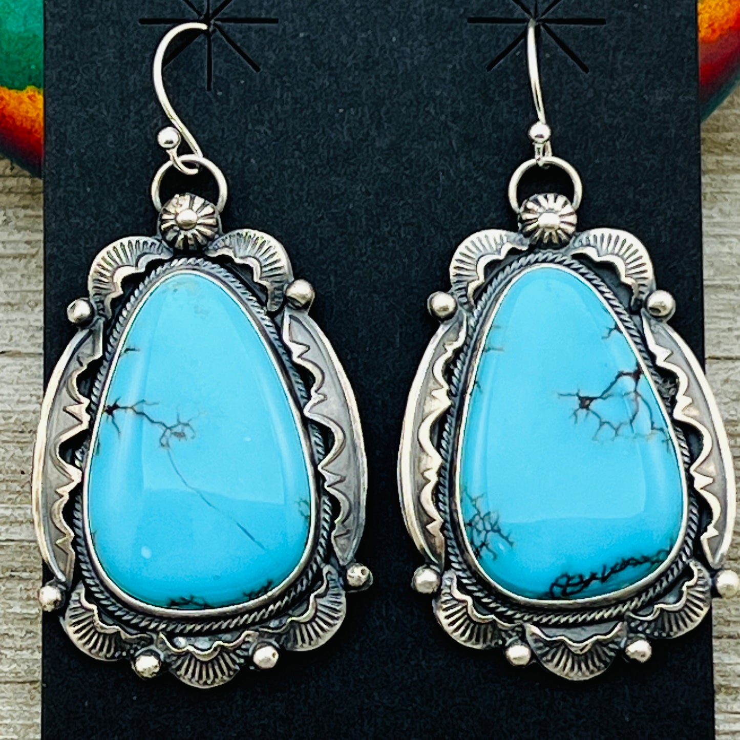 Blue Egyptian turquoise Earrings Jackson Hoskie signed Sterling silver ER5