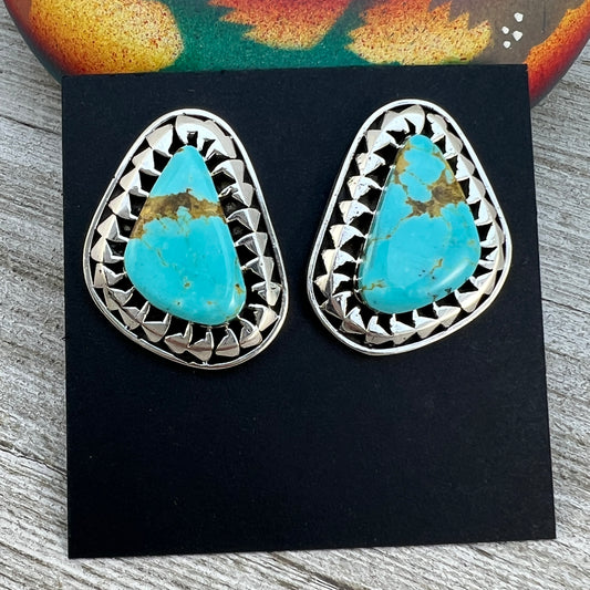 Blue Kingman Turquoise Stud earrings #1, sterling siver navajo handmade Sharon McCarthy