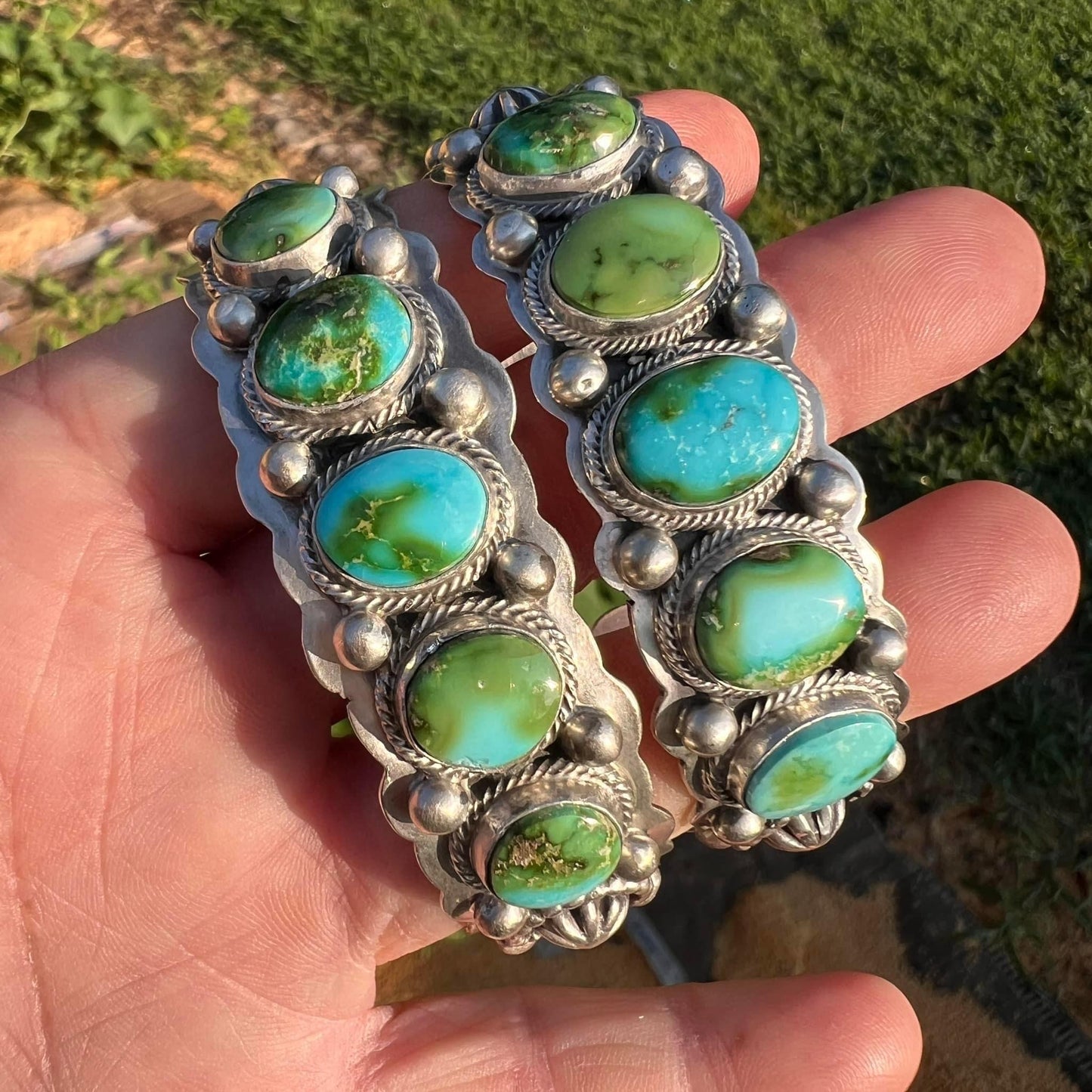 6 1/2" - 6 3/4" Sonoran Turquoise 5 stone Cuff Bracelet 2, Navajo TOM LEWIS Sterling silver