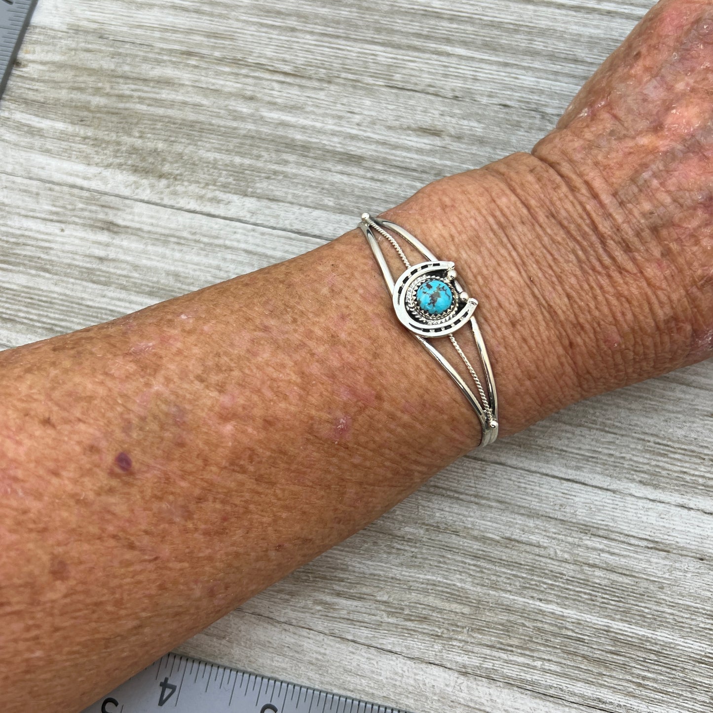 6 1/4" Kingman Turquoise Horseshoe Cuff Bracelet Sterling Silver Letricia Largo BR51