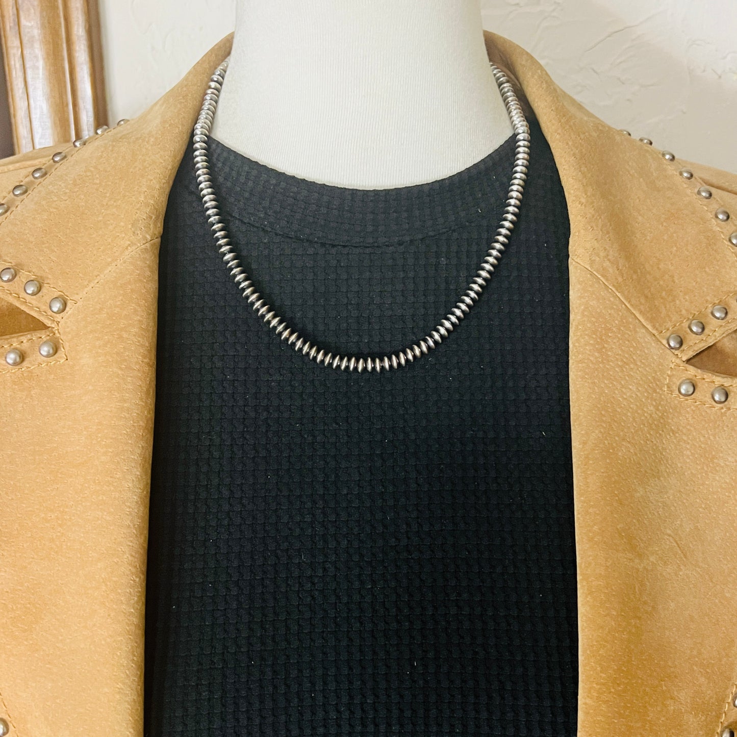 18" Sterling silver Navajo handmade 5mm saucer bead Pearl necklace Dorinda Mariano